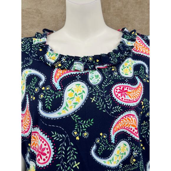 Talbots Dress Womens XL Navy Sleeveless Sheath Paisley 100% Cotton Boho Spring‎ - Picture 2 of 9